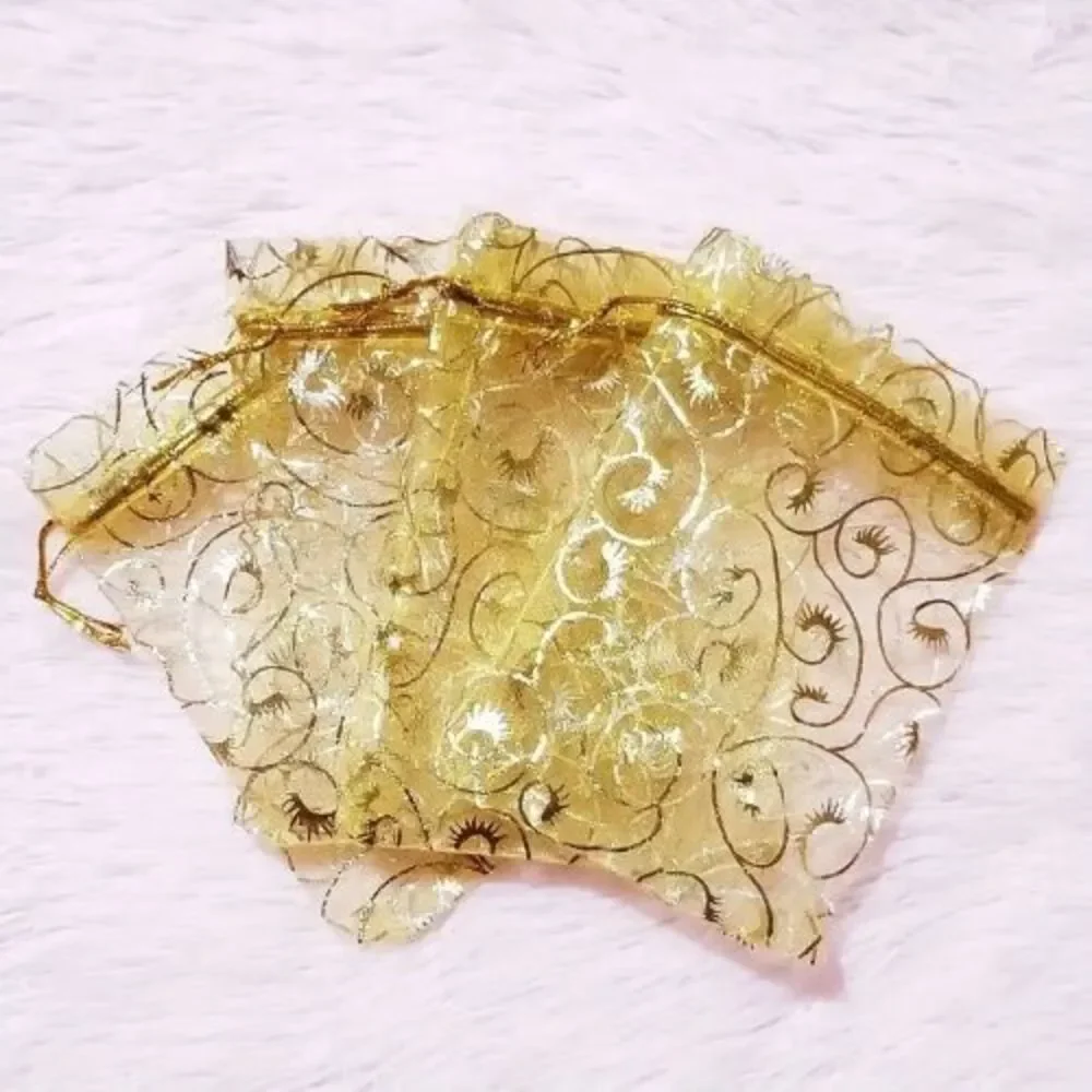 50 PCS Premium Organza Gold Drawstring Bags Wedding Favor Parties Jewlery Gifts